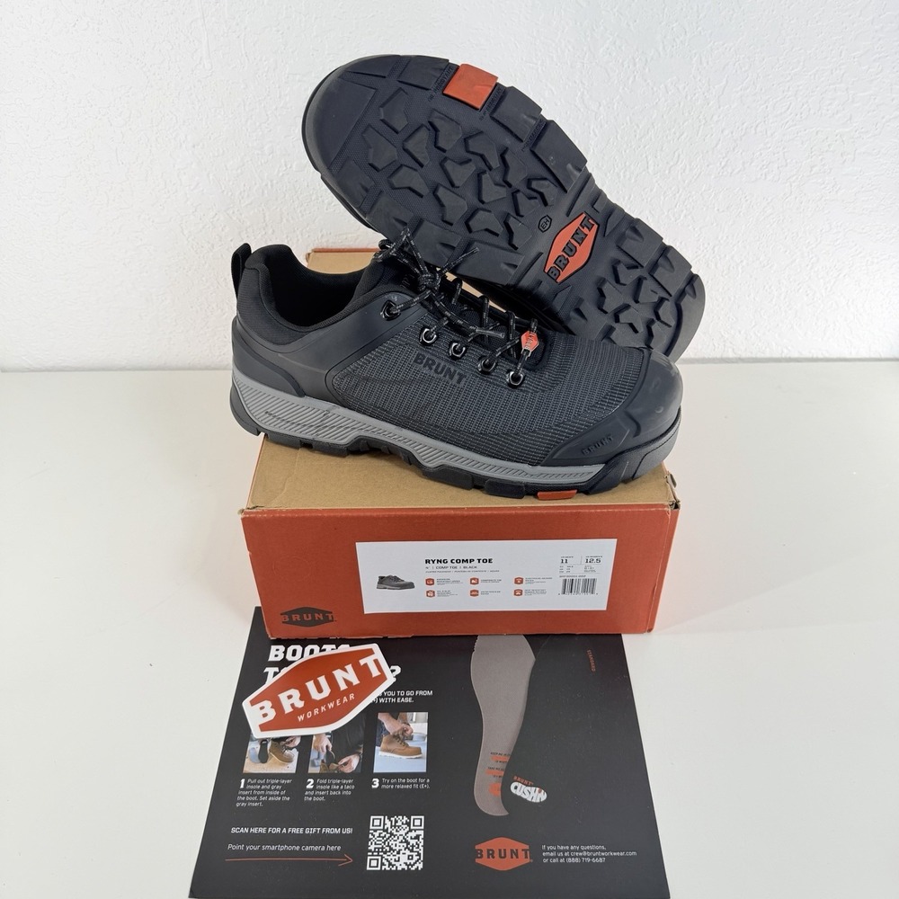 BRUNT Ryng Low 4" Comp Toe Shoes Mens Size 11 Black Work Water Resistant Marks